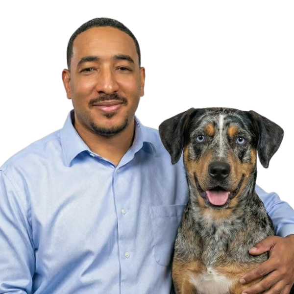 Dr. Dupre with his pet dog.